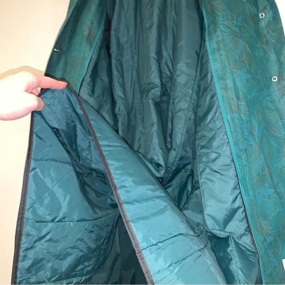 London Fog Vintage Trench Coat Size 6 US Insulated Jacket Emerald Green Floral - Picture 13 of 13